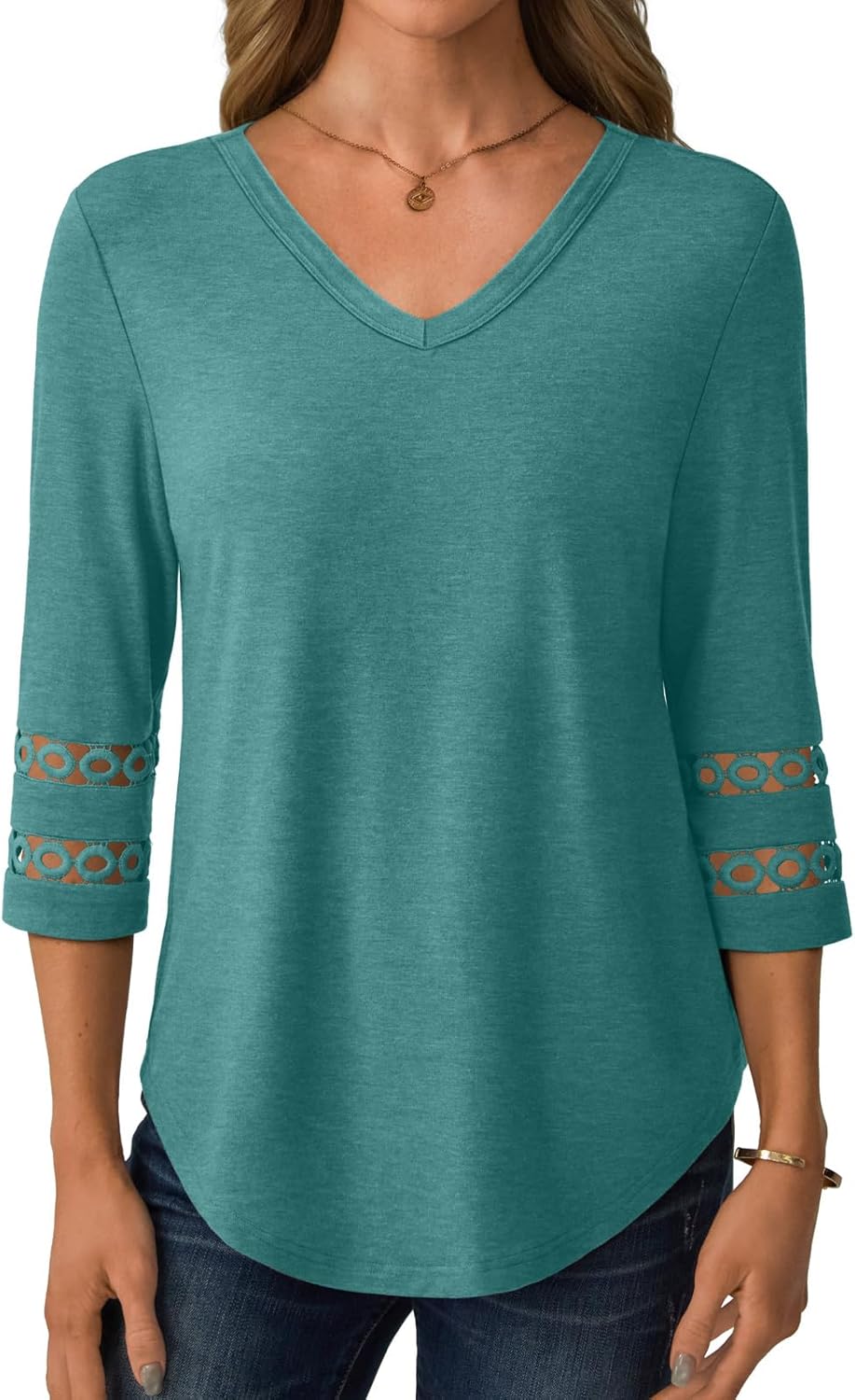 3/4 Length Sleeve Womens Tops Dressy Casual Blouses for Women 2025 Trendy V Neck T Shirts Summer Clothes - Image 2