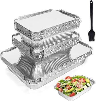 BIBRADAA 60 Pack Aluminum Pans with Lids,2200ml4.4LB/1100ml2.4LB/700ml1.5LB Foil Pans with Lids,Aluminum Foil Pans,For Catering,Meal Prep and Takeout.