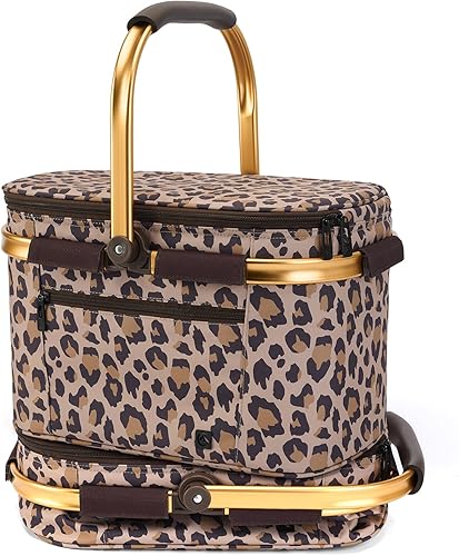 Miniatura 17 de ALLCAMP Cesta de pícnic, hielera aislada, cesta de picnic plegable gruesa con cestas extraíbles y marco cosido, cesta para regalos de inauguración