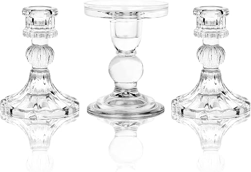 Unity Candle Holder - Glass Candle Holder for Pillar Candle and Taper Candle, Clear Unity Candle Holder Set of 3, Decorative Candlestick Holder Glass Candle Stand for Wedding Table Centerpiece Dinning