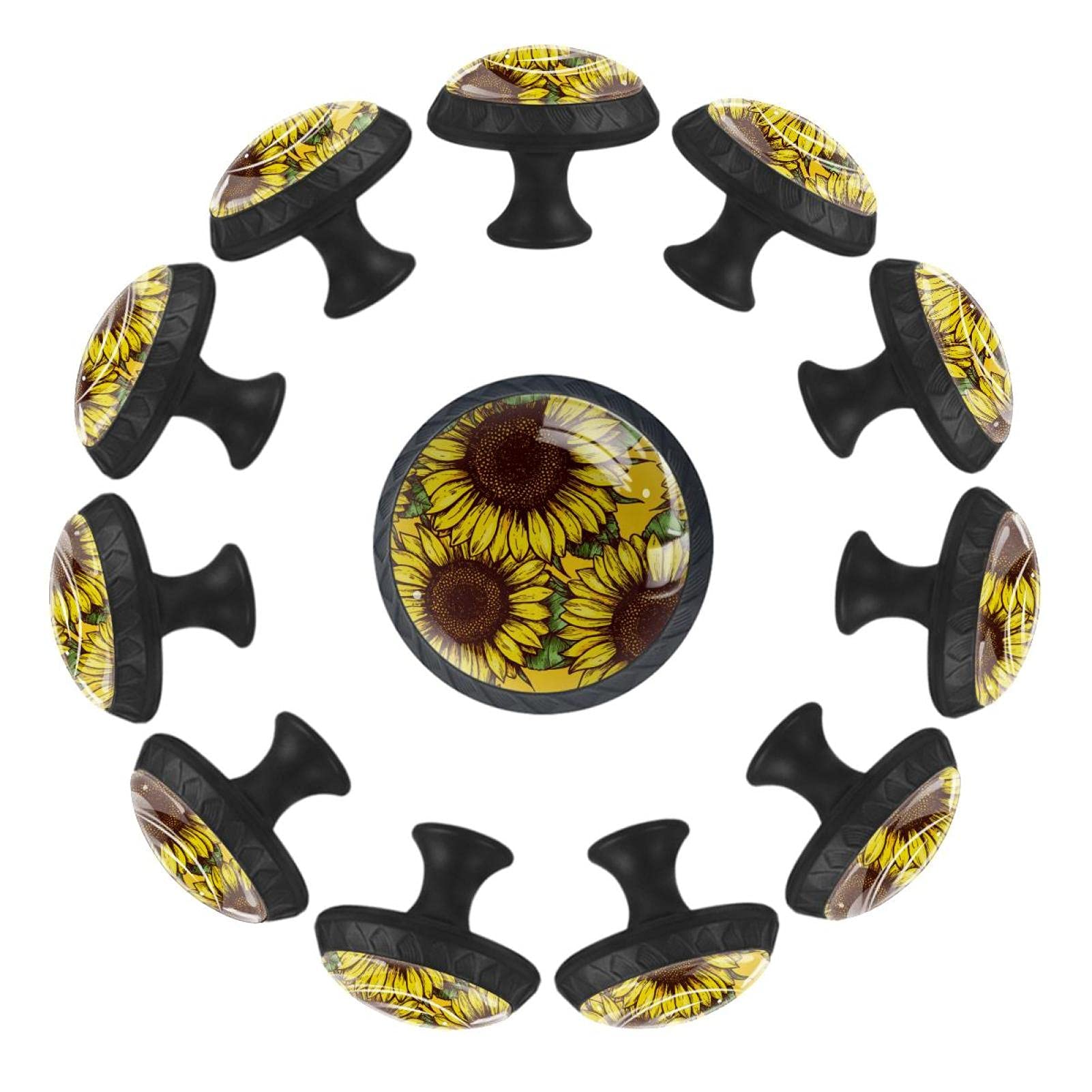 Boutons pour armoires et tiroirs rétro en relief floral tournesol en laiton vieilli lot de 12
