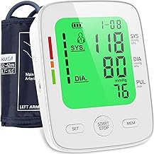 Arm Blood Pressure Monitors with Large Tri-Color LCD Screen, Clinically Validated, Adjustable Cuff Size 22-42 cm, Heart Rate Detection, Arrhythmia Detection, 2 x 99 Memories
