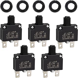 BlueStars 5 Packs 30Amp Thermal Circuit Breaker 125/250V AC 32V DC - Overload Protector with Push Button Manual Reset - Compatible with Automotive, Industrial, Marine and More