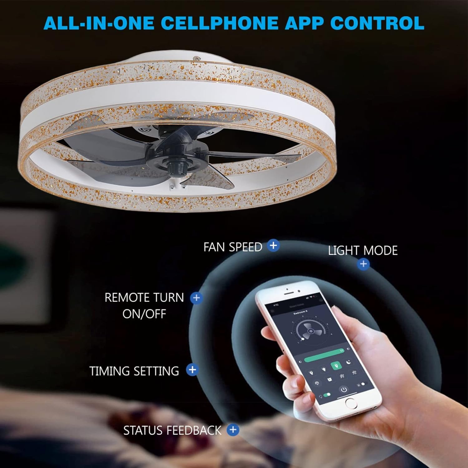 YUEGOO Ceiling Fans with Lamps,Led Reversible Fan Ceiling Light with Remote, 6 Speeds Dimmable Timer Ceiling Fan with Light Silent Modern Bedroom Ceiling Fan Light Kids Living Room Diningroom/D/50Cm