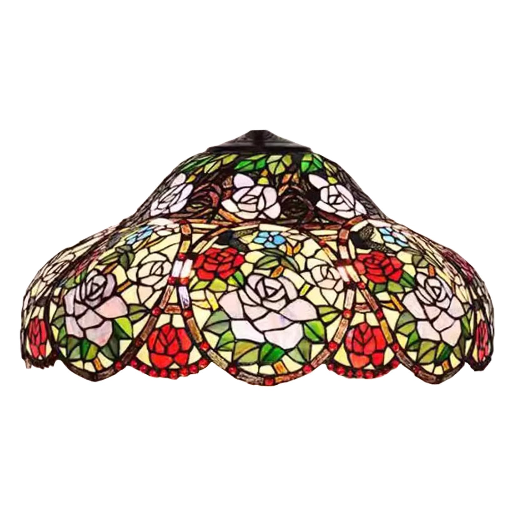 Wdcdyqdh Red/Blue/Pink Traditional Handmade 22 Inch Wide Rose Flower Design Stained Glass Lampshade Replacement Only Retro Floral Light Cover Accessories For Table Lamp Pendant