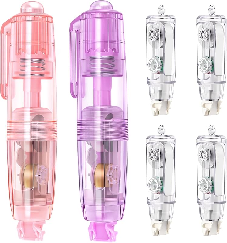 Refillable Retractable Correction Tape, 4 Extra Refills | Smooth Pull Out White Correction Tape, for School, Office, Home, Writing & Drawing