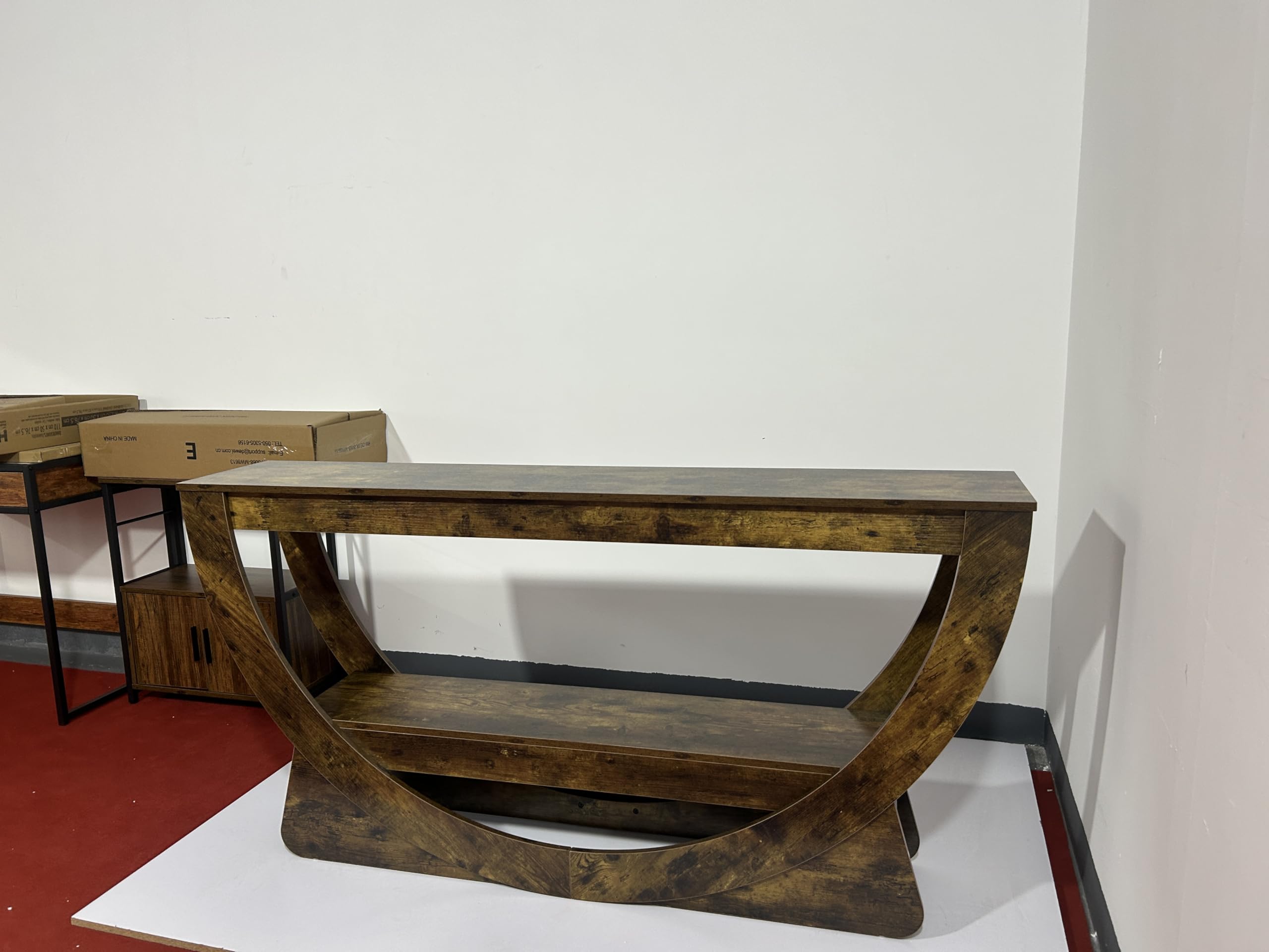 Tribesigns Table Console 160 cm, Industrielle Table d'entrée à Deux Fermier avec étagères de Rangement, Table d'appoint en Bois pour Couloir, Salon, entrée, Hall (Brun foncé)