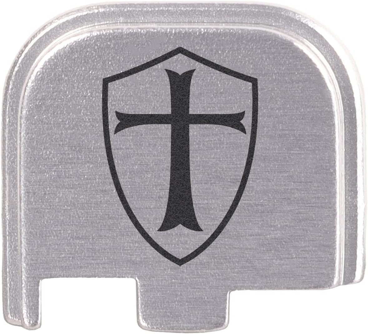 NDZ Performance Slide Cover Back Plate for Glock 43 43X 48 & PSA Dagger Micro – Aluminum Upgrade with Black Engraving – Knights Templar Shield – Silver