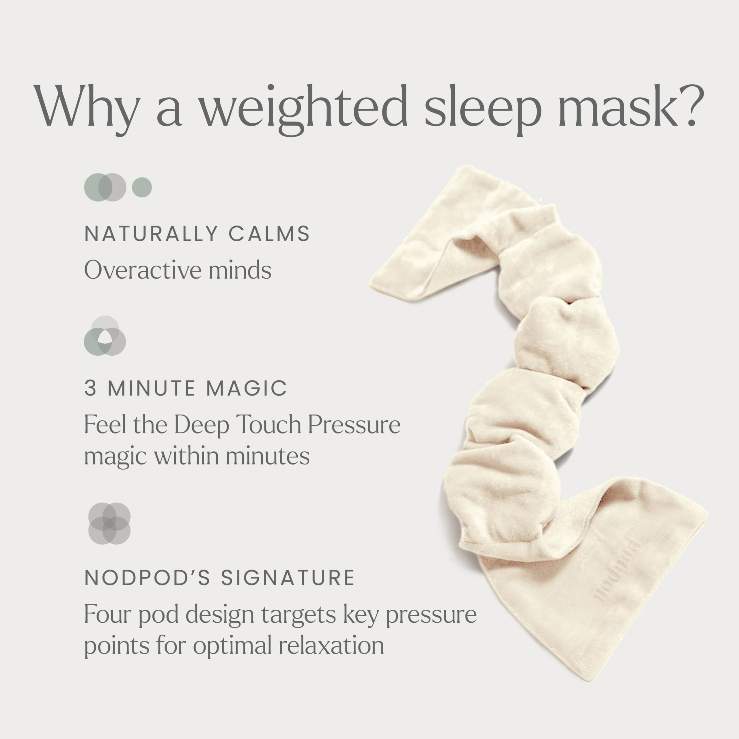Nodpod Mineralized Silk Gentle Pressure Sleep Mask - Strap-Free, Light-Blocking Design for Sleep, Travel & Relaxation - Weighted Eye Pillow, Machine Washable (Willow): Bone Cotton 1 Count (Pack of 1)