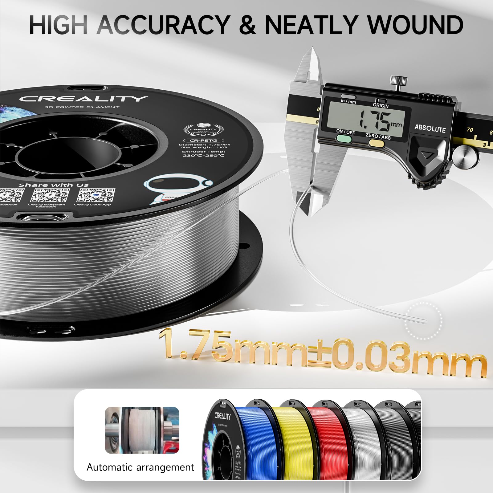 Oficjalny filament do drukarki 3D PETG 1,75 mm, pakiet 4 kg, wysoka precyzja, duża wytrzymałość, bezwonny, lepszy przepływ, odporny na wilgoć, filament końcowy do drukowania 3D, czarny + biały + szary