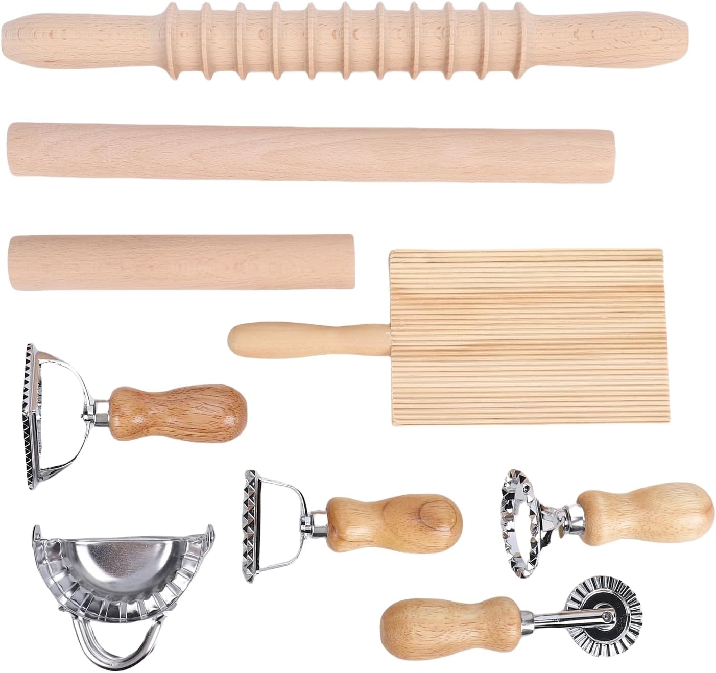 Yosoo Ravioli Stamp Maker Cutter Ravioli Press Wheel Ravioli Pasta Cutter Stainless Steel Gnocchi Pasta Making Tools Kit with Beech Wood Handles for Pasta Dumplings Pierogi