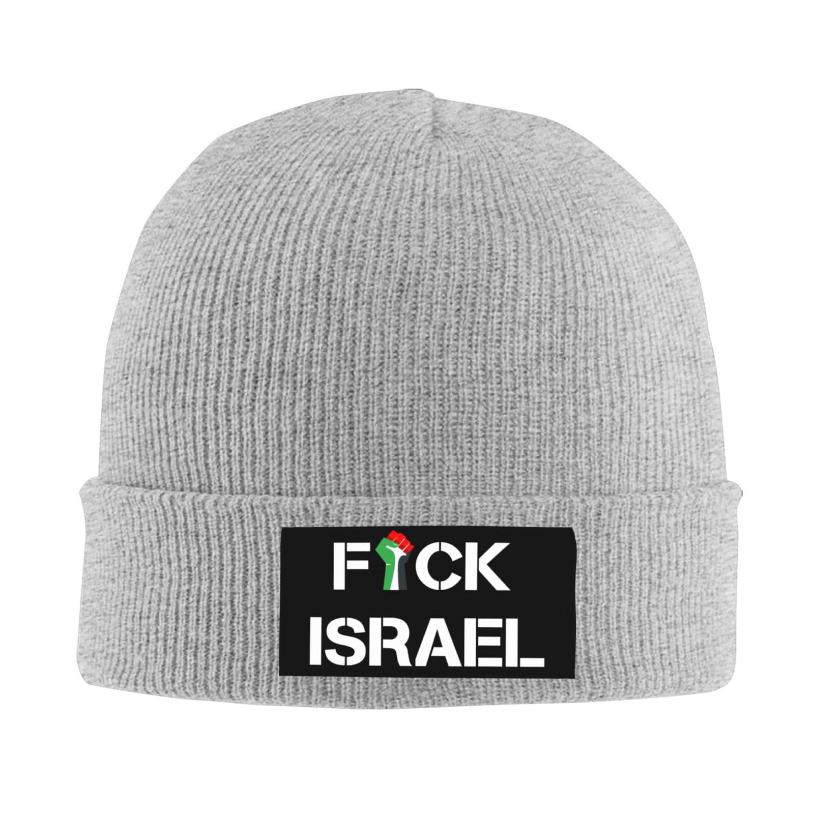 Anceky Fuck Israel Free Palestine Save Gaza Knitted Hat Beanie Hats for Women Men Gray