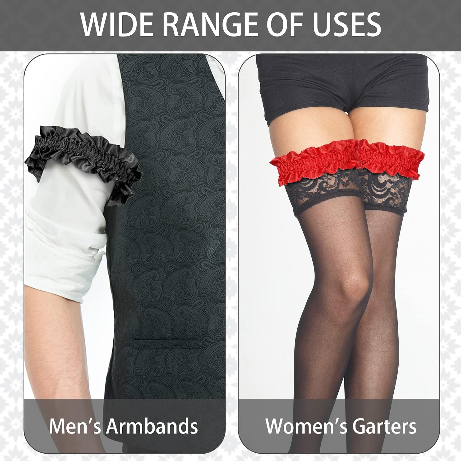 Tarpop 4 Pcs Roaring 20s Armband Sleeve Garters for Men 1920s, Black, Red