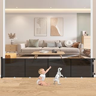 86 x 500 cm Extra Wide Extendable Door Safety Gate, MYPIN Safety Gate, Dog Gate for Indoor Living Room, Stairs Hallway, One-Handed Operation, Built-in Reinforcement Strip (Black)
