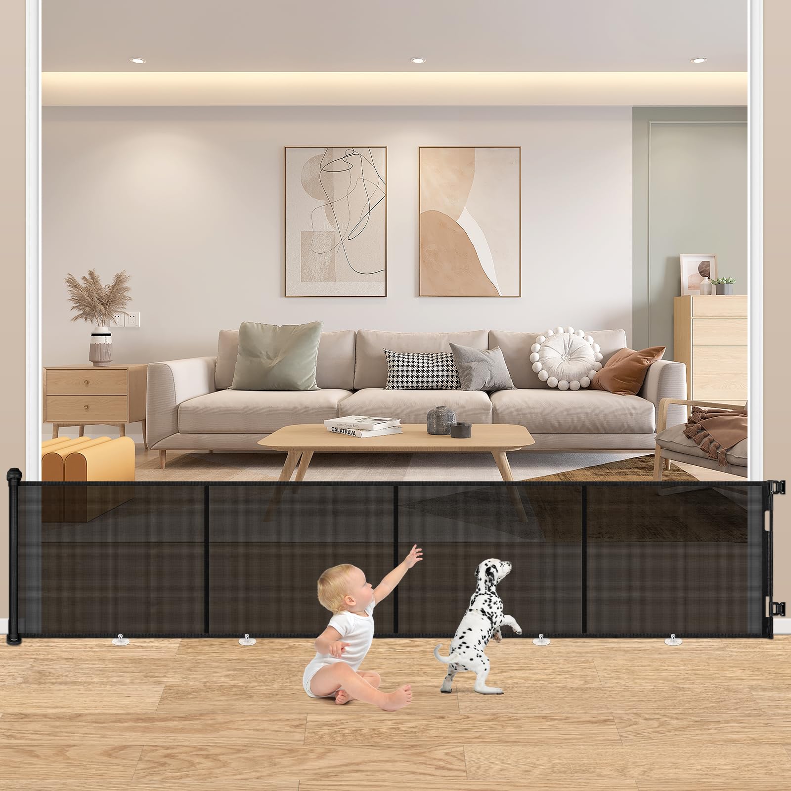 Cancelletto di Sicurezza Retrattile per Bambini, 0-500 cm Cancelletto Estensibile per Bambini Scale e Corridoi Interni ed Esterni Cancello per Cani (Nero)