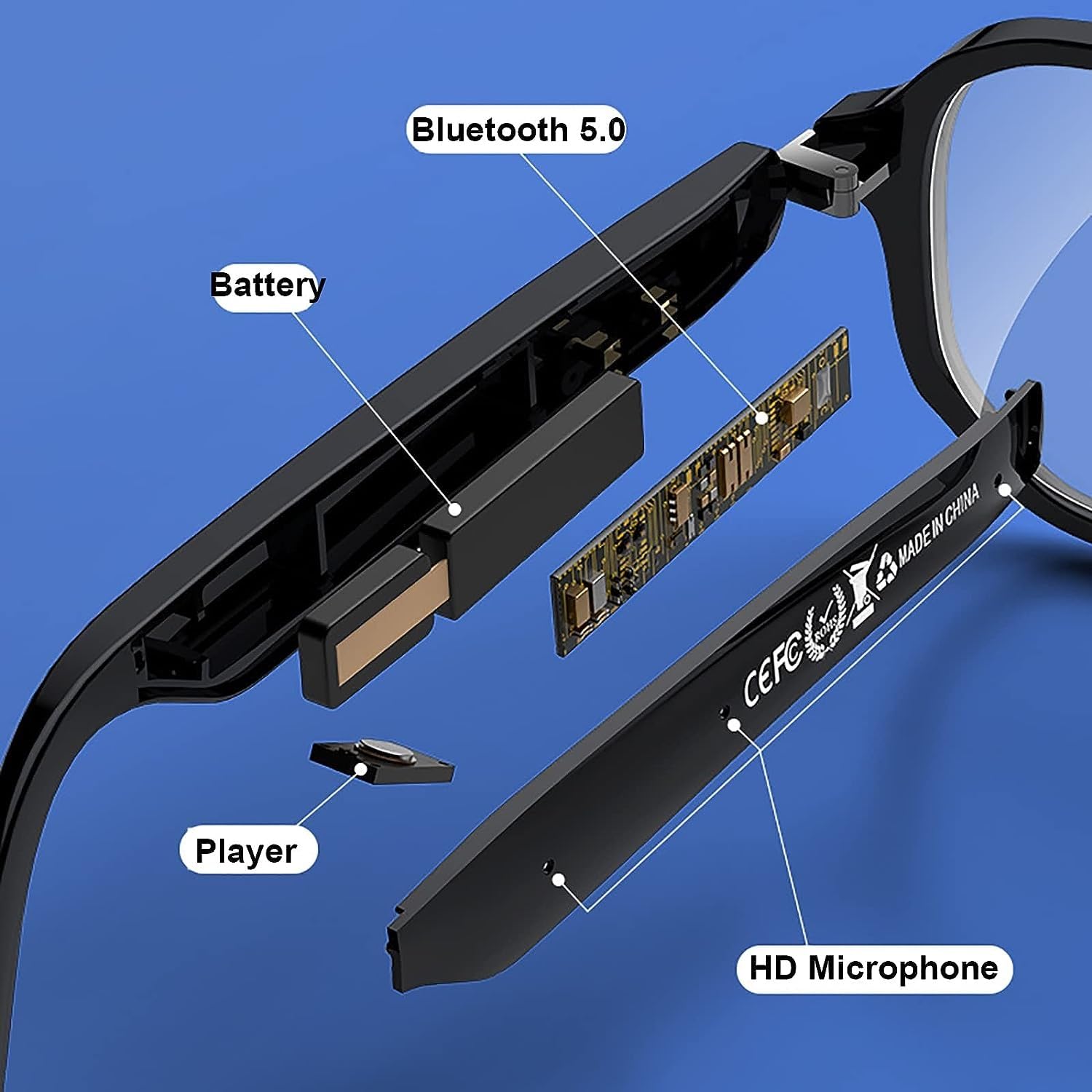 Gafas Inteligentes y Gafas con Audio Bluetooth con Altavoces, Lentes de luz Azul para Juegos, Lectura y computadora, Llamadas con Manos Libres, Gafas con Sonido de oído Abierto, IP5 a