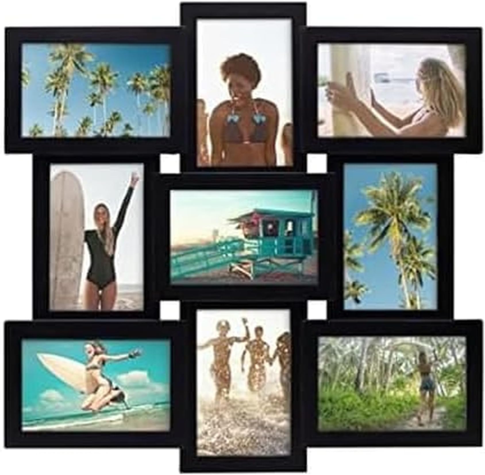 18 x 18 Inch 9 Opening Photo Collage Frame, Displays Four 4x6 and Five 6x4 Inch Photos, Black