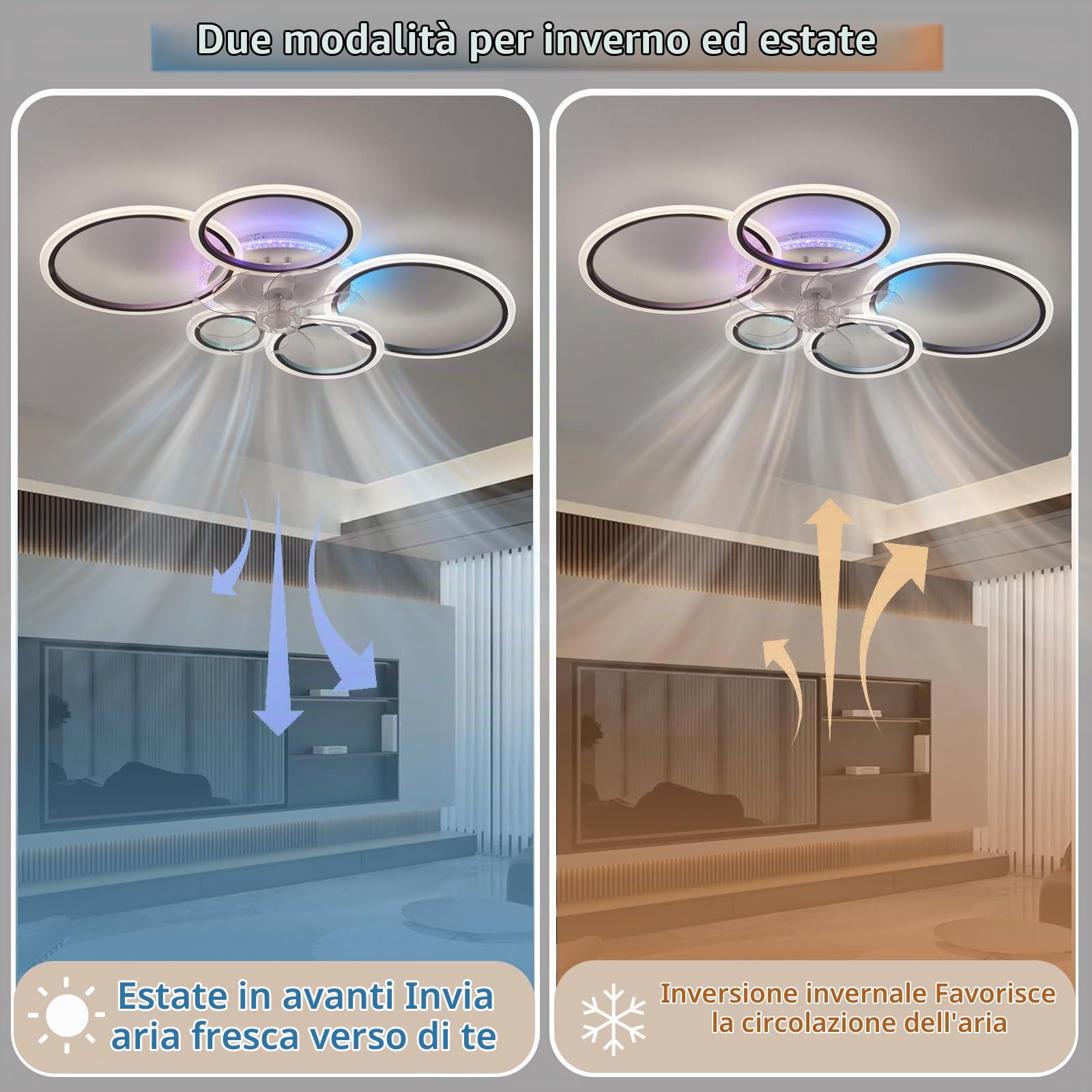 RGB Ventilatore Da Soffitto Con Luce Dimmerabile Cameretta Silenzioso Lampadario Ventilatore Con Telecomando Reversibile 6 Velocità Ventola Soffitto Con Luce Soggiorno Φ 95 Cm, Nero