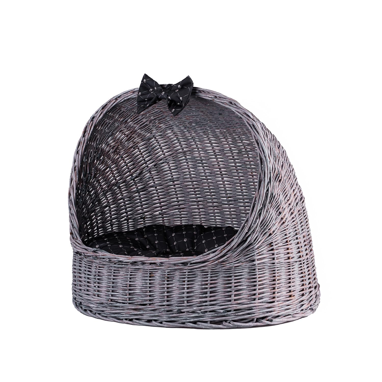 Panier pour animaux en osier lit ovale gris et noir pour chat et petit chien