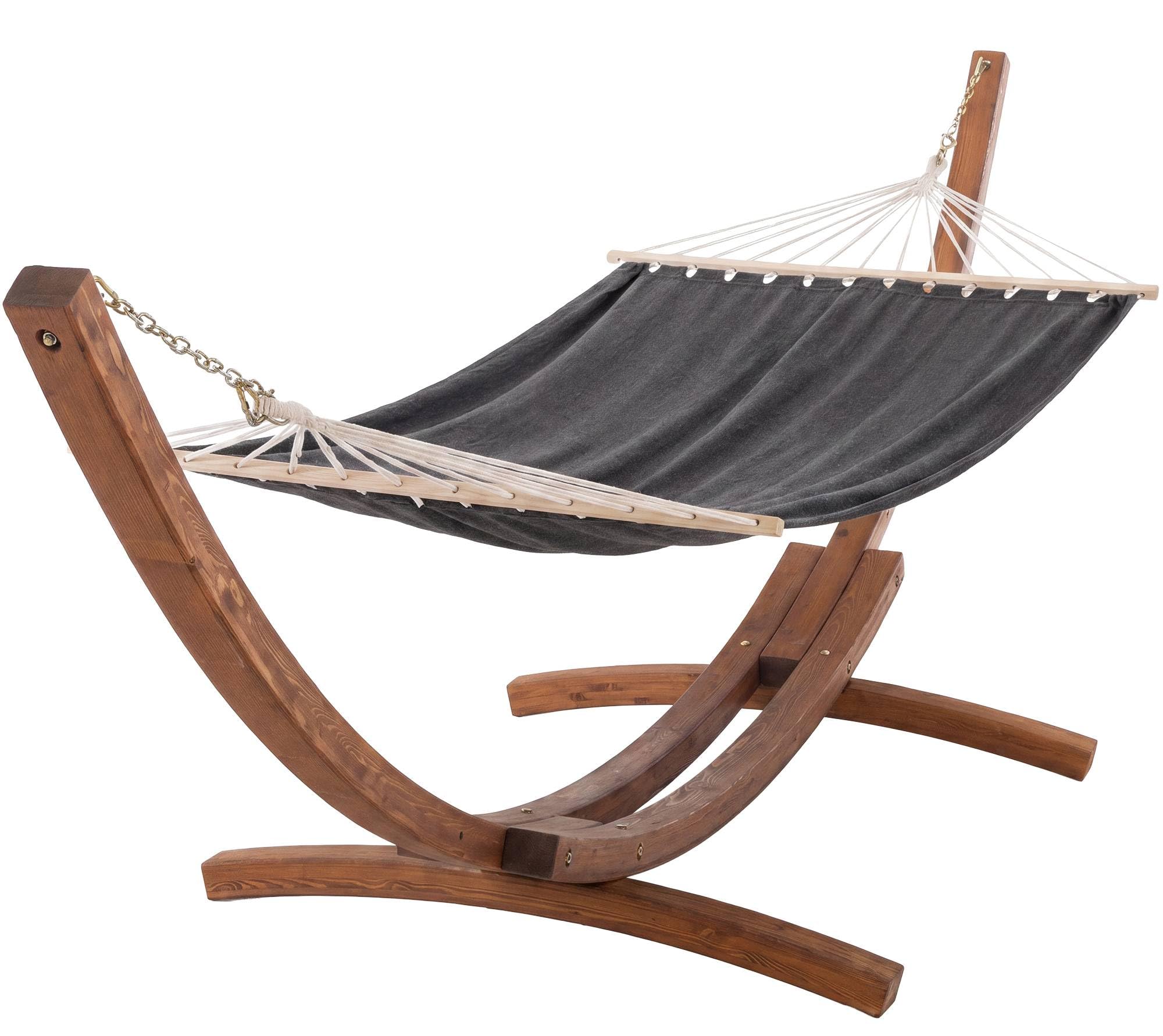 CLP Hängematte freistehend Miramar mit Holzgestell aus Eukalyptus, Hängemattengestell bis 150 kg belastbar, ideal für Garten, Terrasse, Balkon, Farbe:grau