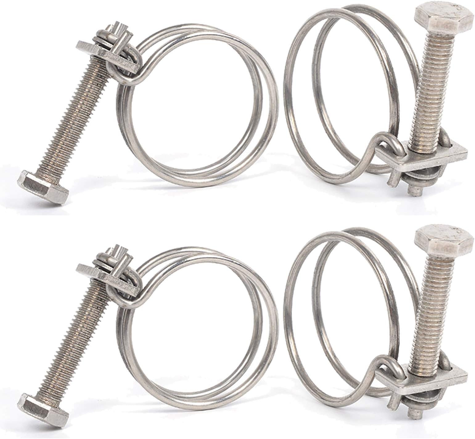 VigorQ 4 Pcs Double Wire Hose Clips Adjustable 304 Stainless Steel Hose Clamps Pond Hose Joint to Fit for 30-34mm/ 1.18-1.34 inch Pipe