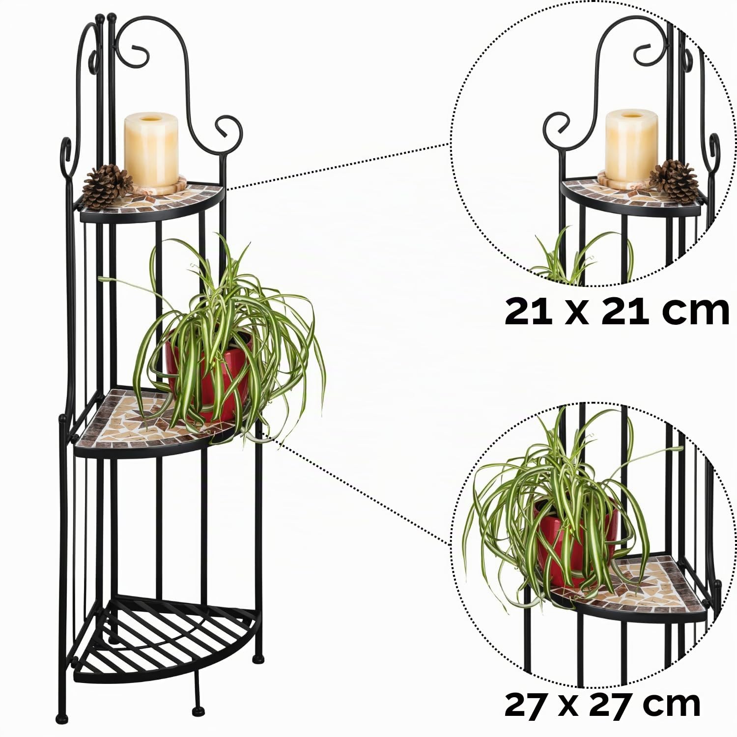 Piccola scaffalatura angolare a 115cm piedistallo per piante da interno porta piante stand per piante da esterno scaffale piante balcone metallo nero portavaso scaffale per erbe supporto per fiori