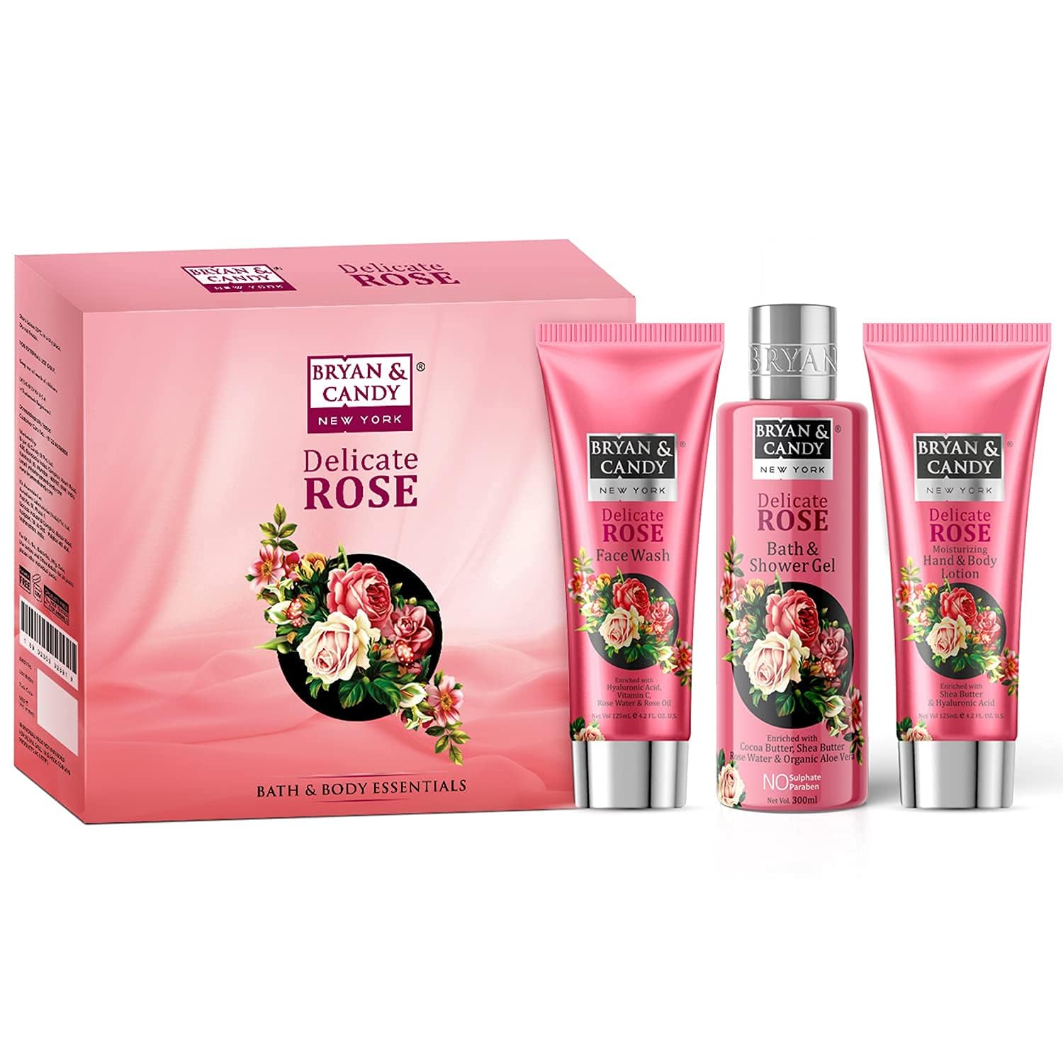 Delicate Rose Complete Face & Body Care Kit Gift Set For Women | 100% Vegan, Skin-Friendly pH 5.5 ,SLS & Paraben |Pack of 3|