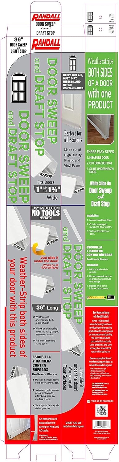 PVC Slide on Door Sweep with Foam Draft Stopper/Sweep for Doors 1" - 1 3/4" Wide - 3 FT Long (White)