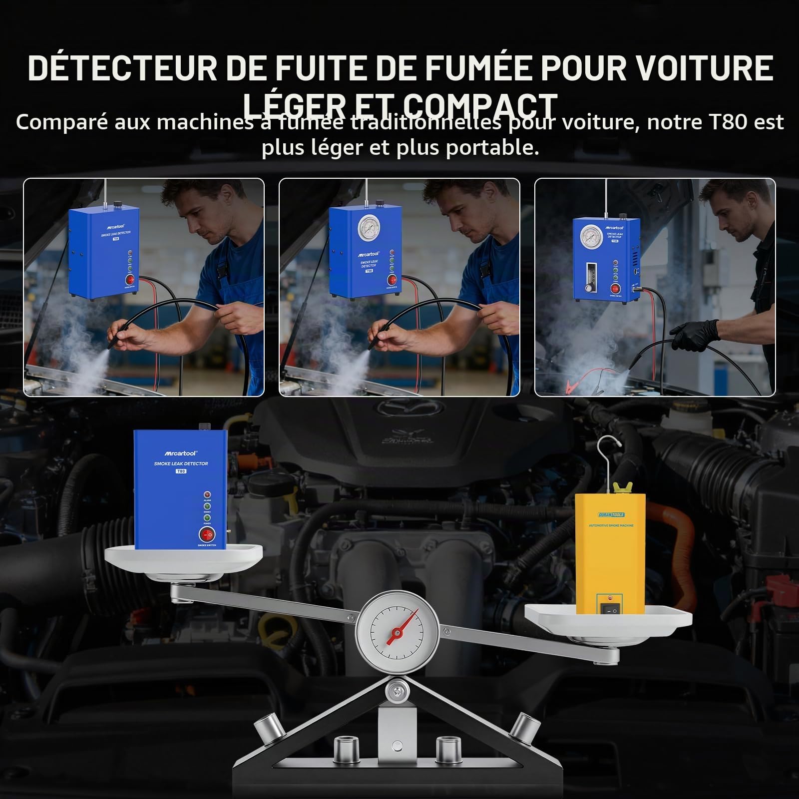 T80 Machine a Fumee Detection de Fuite avec Pompe à Air Intégrée, Détecteur de Fuite de Fumée Automobile Détection de Fuites de Vide pour Toutes Voitures