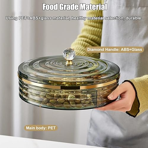 Miniatura 2 de Bandeja de aperitivos, bandeja dividida para servir con tapa, bandejas de frutas para servir para fiesta, bandeja redonda de 4 compartimentos con