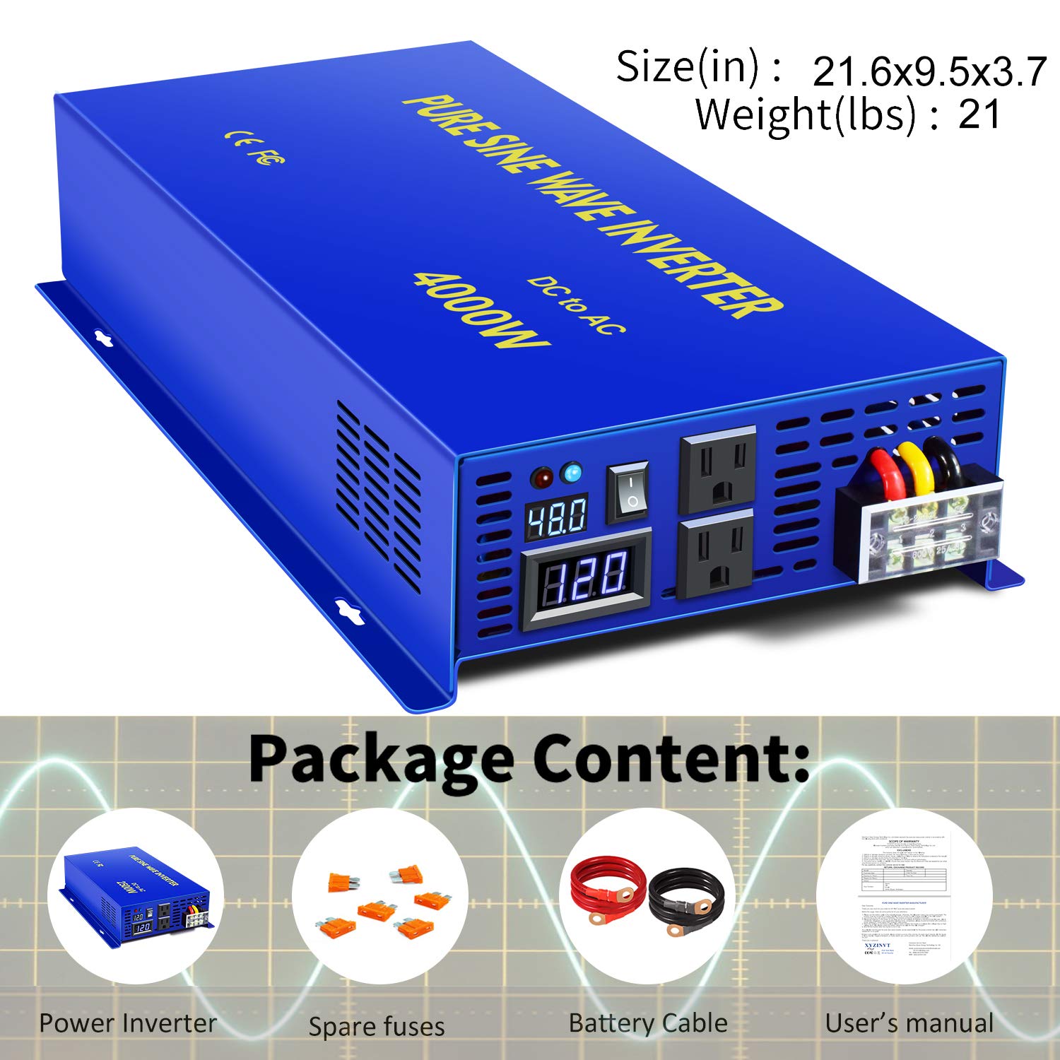 Amazon.com: XYZ INVT 4000W Pure Sine Wave Inverter 48V DC to 120V