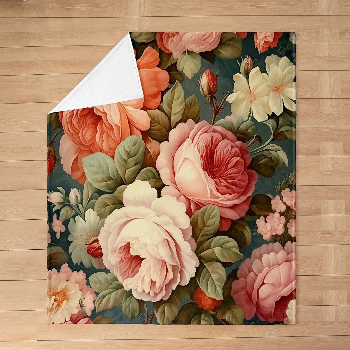 Watercolor Peony Print Fleece Blanket Throw 50x60 Pink Flower Green Leaves Blanket for Kids Vintage Floral Plant Flannel Blanket Bedroom Decor Luxury Garden Theme Bed Blanket Lightweight