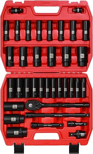 EMENTOL Juego de 36 llaves de impacto Master Drive de 12 pulgadas profundo SAEmétrico 38 pulgadas - 1-14 pulgadas 0394in - 1260in barra de extensión