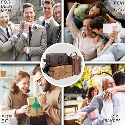 Miniatura 6 de Neceser personalizado para hombres, bolsa de aseo de viaje de cuero personalizada de gran capacidad, kit de afeitado personalizado para padrinos de