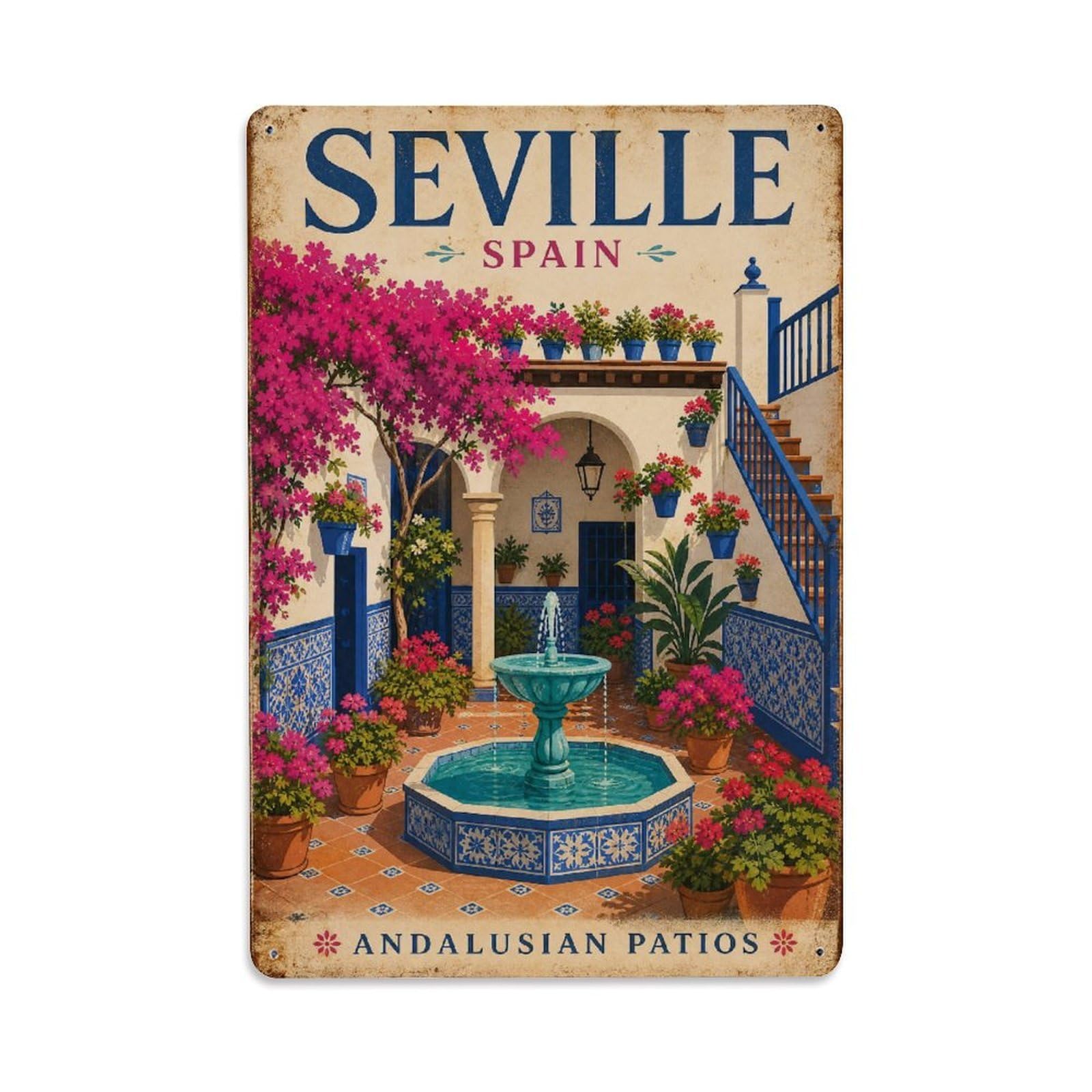 Metal Tin Sign Vintage Travel Seville Spain