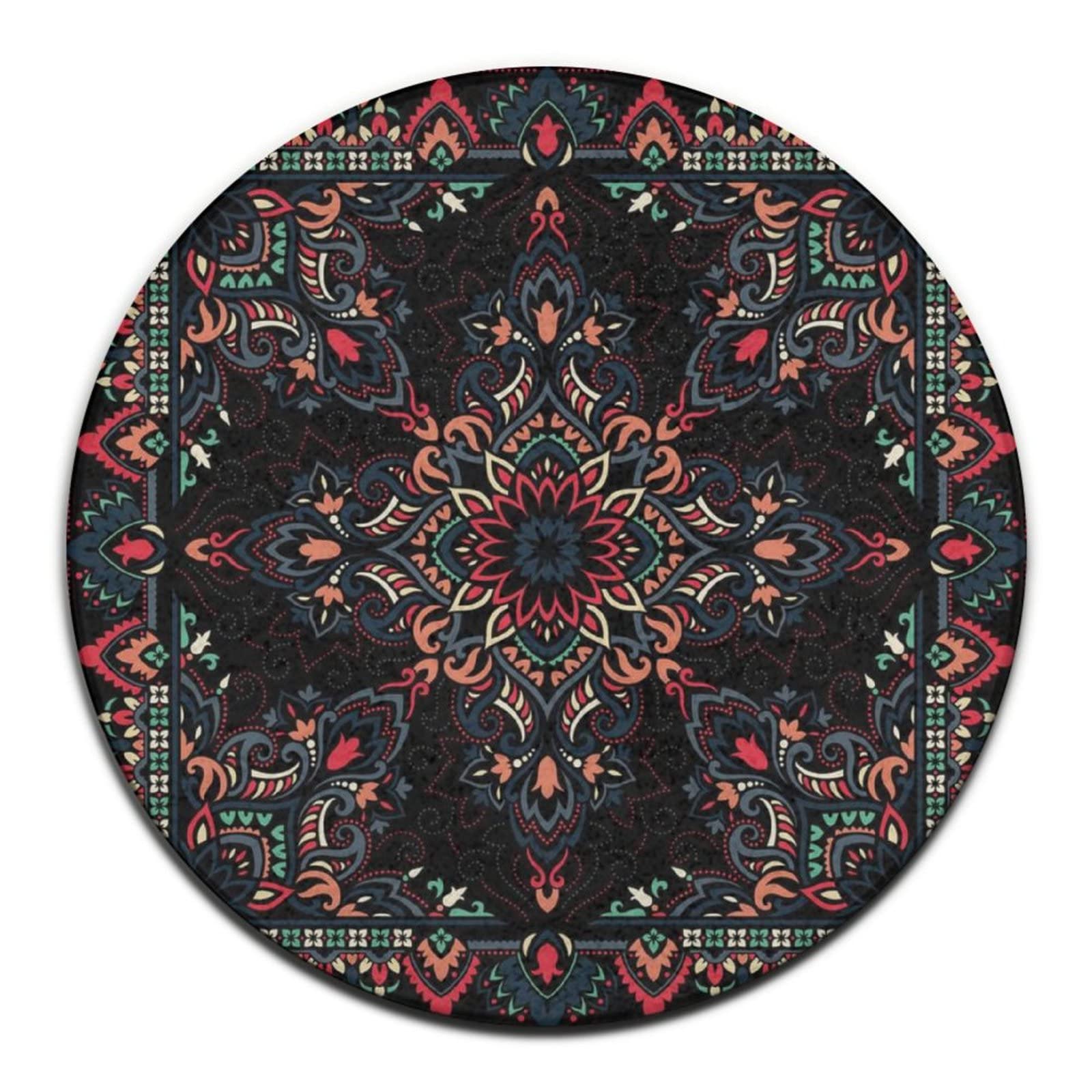 Large Round Area Rug Home Bedroom Decor Mat Modern Non Slip Circular Bathroom Rugs Outside Carpet Compatible with Paisley B&ana Print Cool Red Black 36inch(90cm)