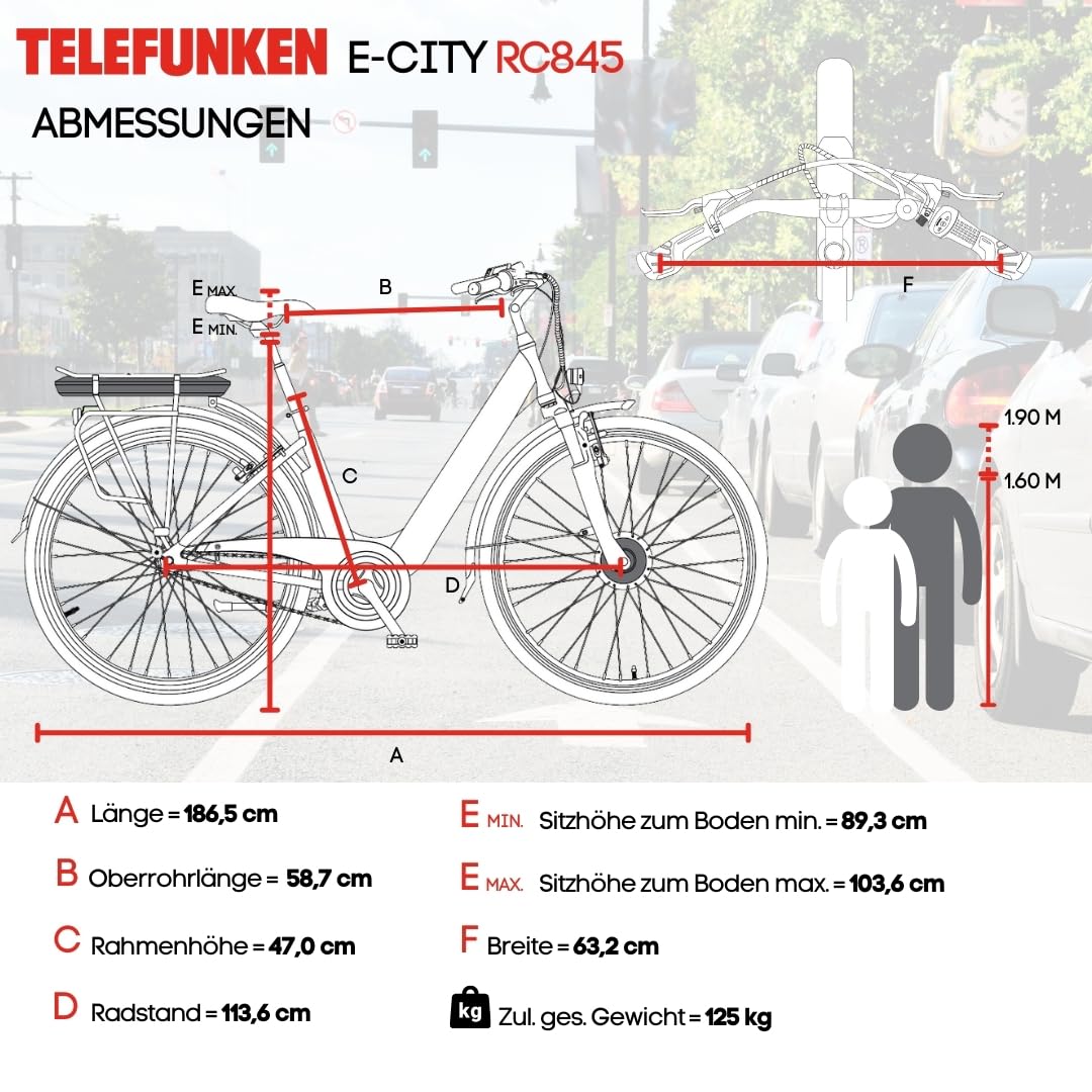 TELEFUNKEN E-Bike 28 Zoll Fahrrad für Damen & Herren | Pedelec Citybike mit 7-Gang Nabenschaltung | Elektrofahrrad 250 W Frontmotor | 468 Wh Li-Ion Akku | EBike Multitalent RC845