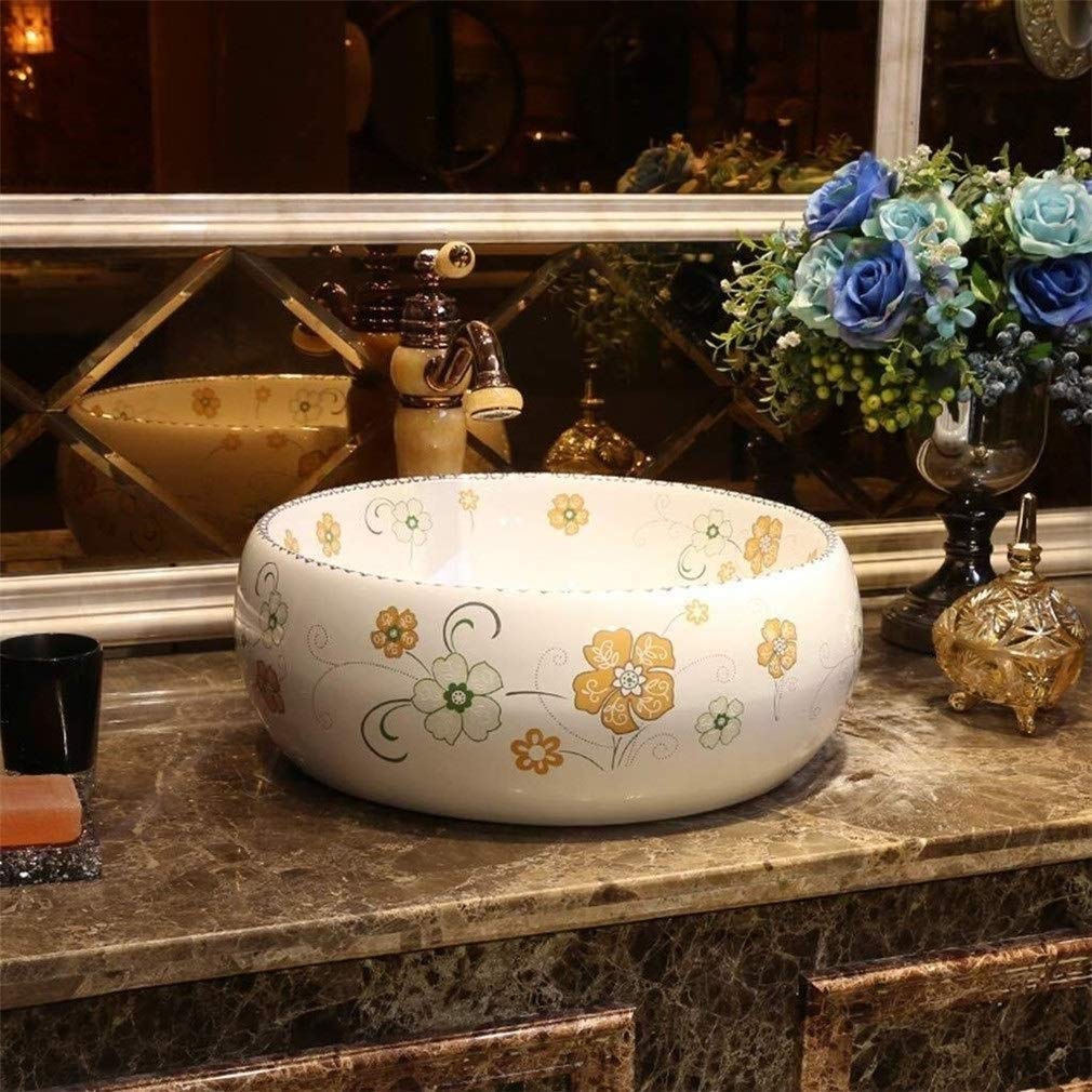 TIANQIHAO Bathroom Vessel Sink Round Above Counter Circle Ceramic Countertop Sink For Cabinet Lavatory Vanity