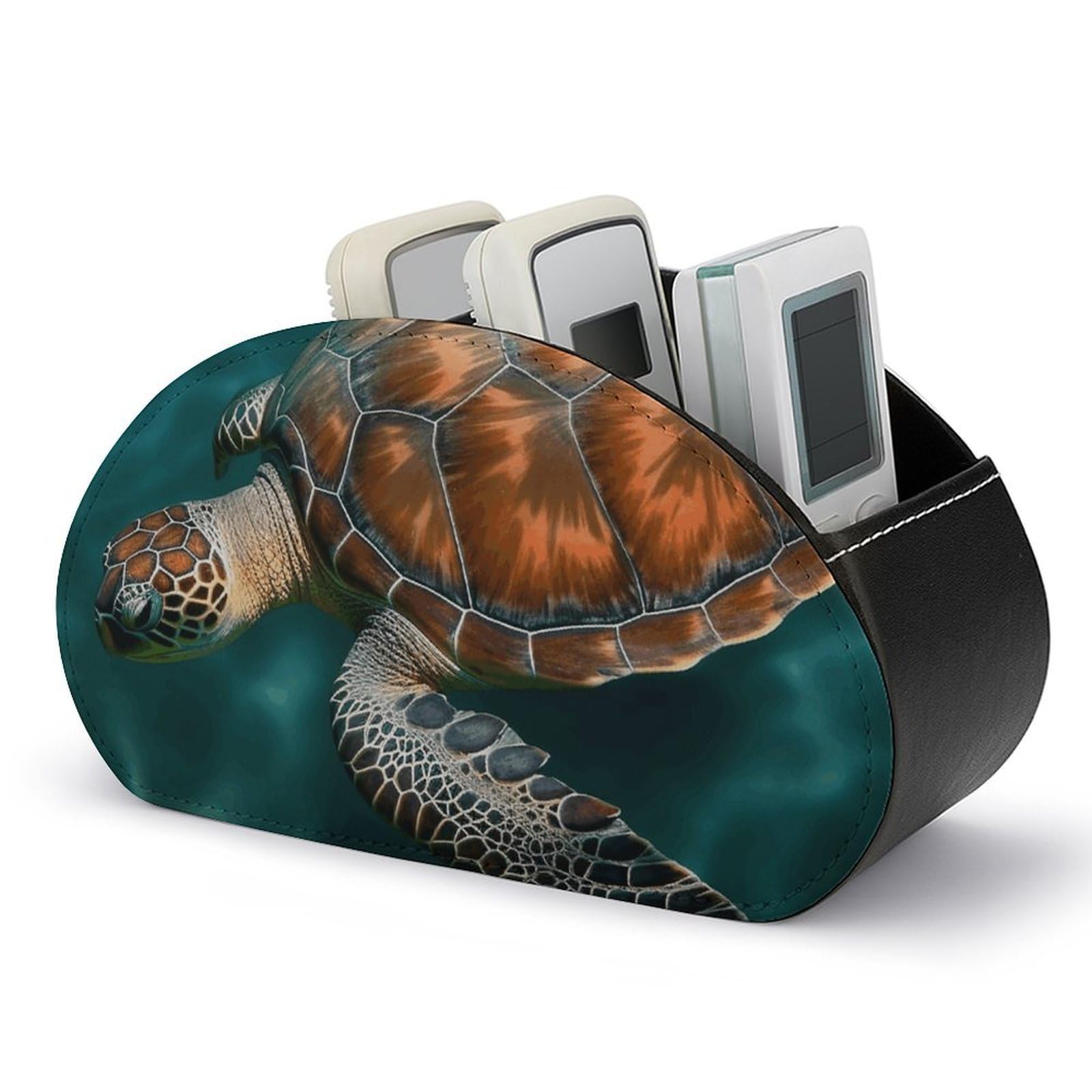 Rangement télécommande cuir PU premium au design artistique de tortues