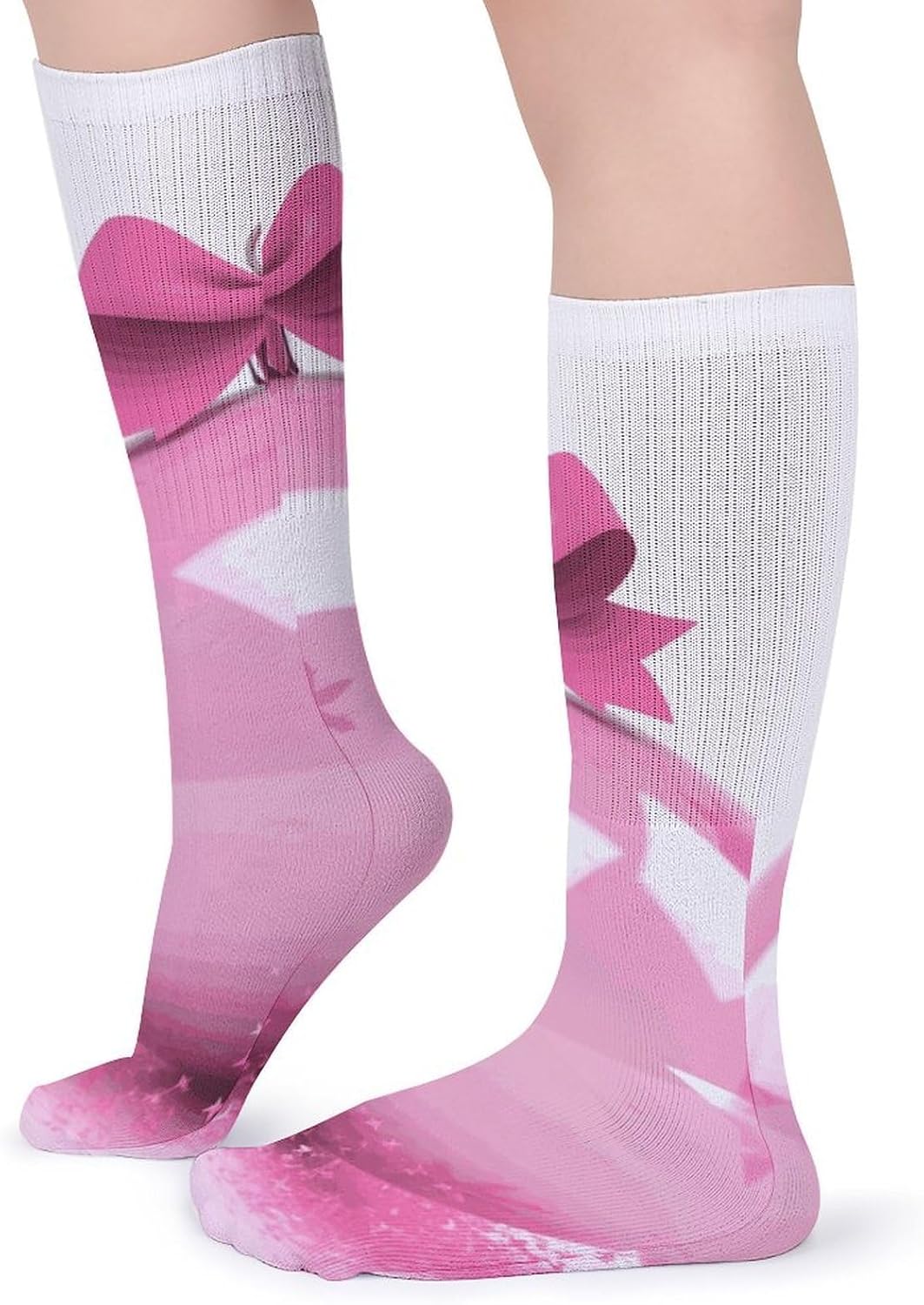 Breathable Crew Sock, Moisture Wicking, Athletic Calf Socks, Cozy | Pink Christmas Ball Compression Socks for Women Men, Lightweight High Work Socks for Business, Casual