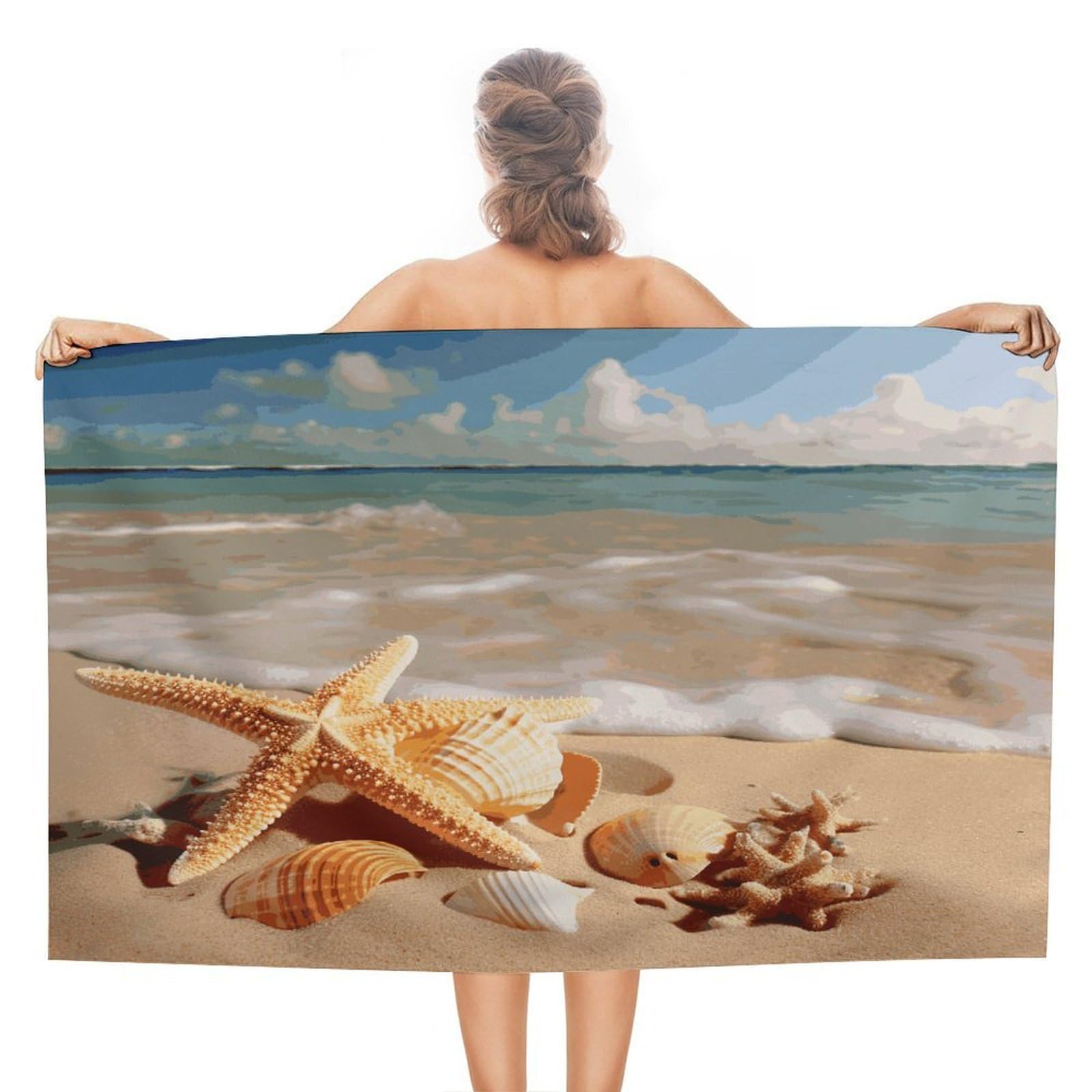 FekiLoot Seashells Starfish on Beach Beach Towel Absorbent & Quick Dry Pool Towels 31 X 51 Inches Extra Large Sandfree Beach Blanket Towels Soft Lightweight Travel Towel for Swim Yoga Camping