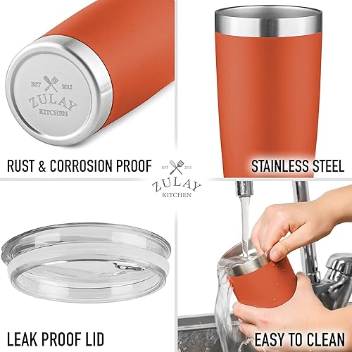 Miniatura 28 de Zulay - Taza de café aislada de 12 onzas con tapa, taza de campamento de acero inoxidable con asa, taza aislada al vacío de doble pared Duracoated