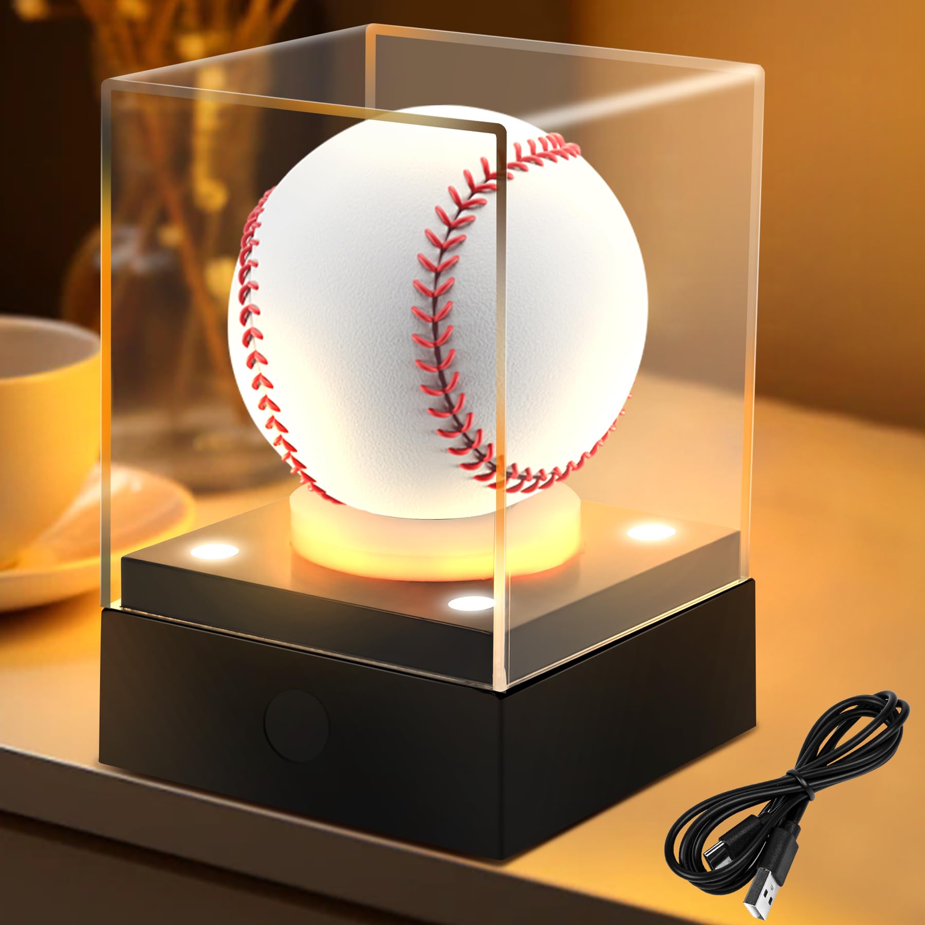 Tottist Baseball Display Case with LED Light & UV Protection – High Transparency Acrylic Cube Holder for Balls, Pool Balls, Tennis Balls, Golf Balls,Cards, Memorabilia Gifts