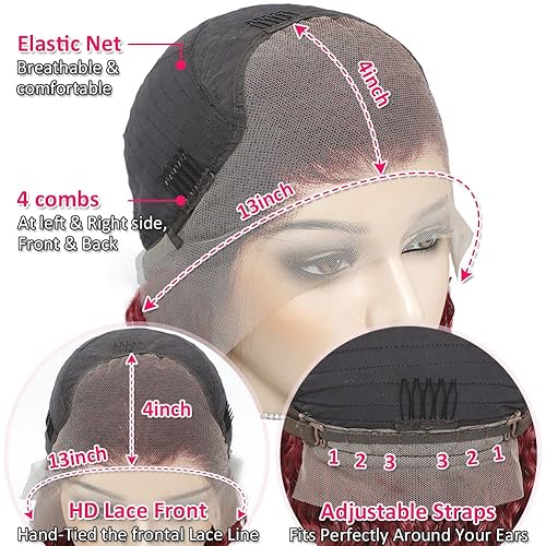 Miniatura 6 de Alibeauty Pelucas de cabello humano ondulado profundo de 13 x 4 para mujeres negras, pelucas de encaje frontal transparente HD 99J, pelucas de