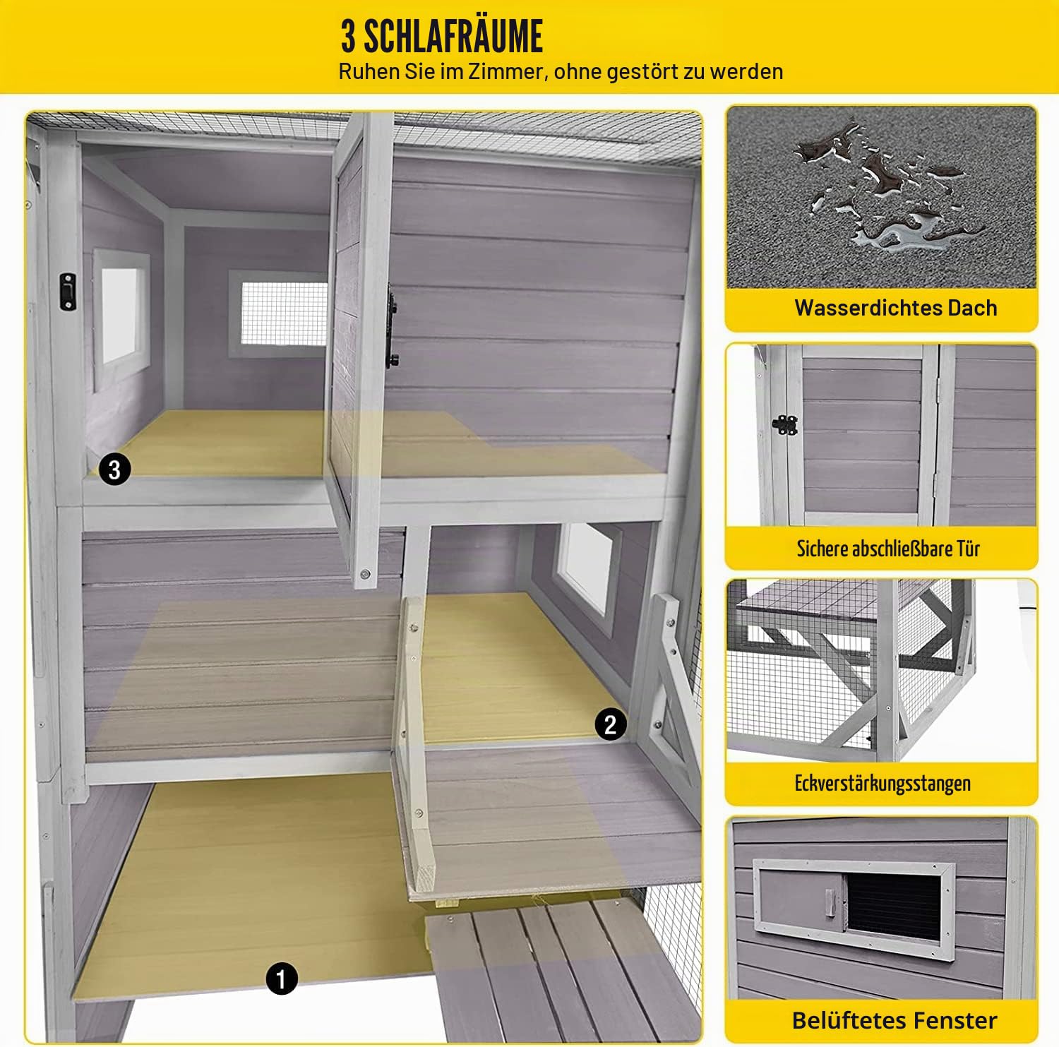 Akinerri Catio Katzenhaus für den Außenbereich, 4 Etagen, Katzengehege, 177,8 cm hoch, 195,6 cm lang, großer Katzenkäfig für drinnen und draußen, wetterfestes Dach, 3 Ruheräume, 3 Plattformen, 5