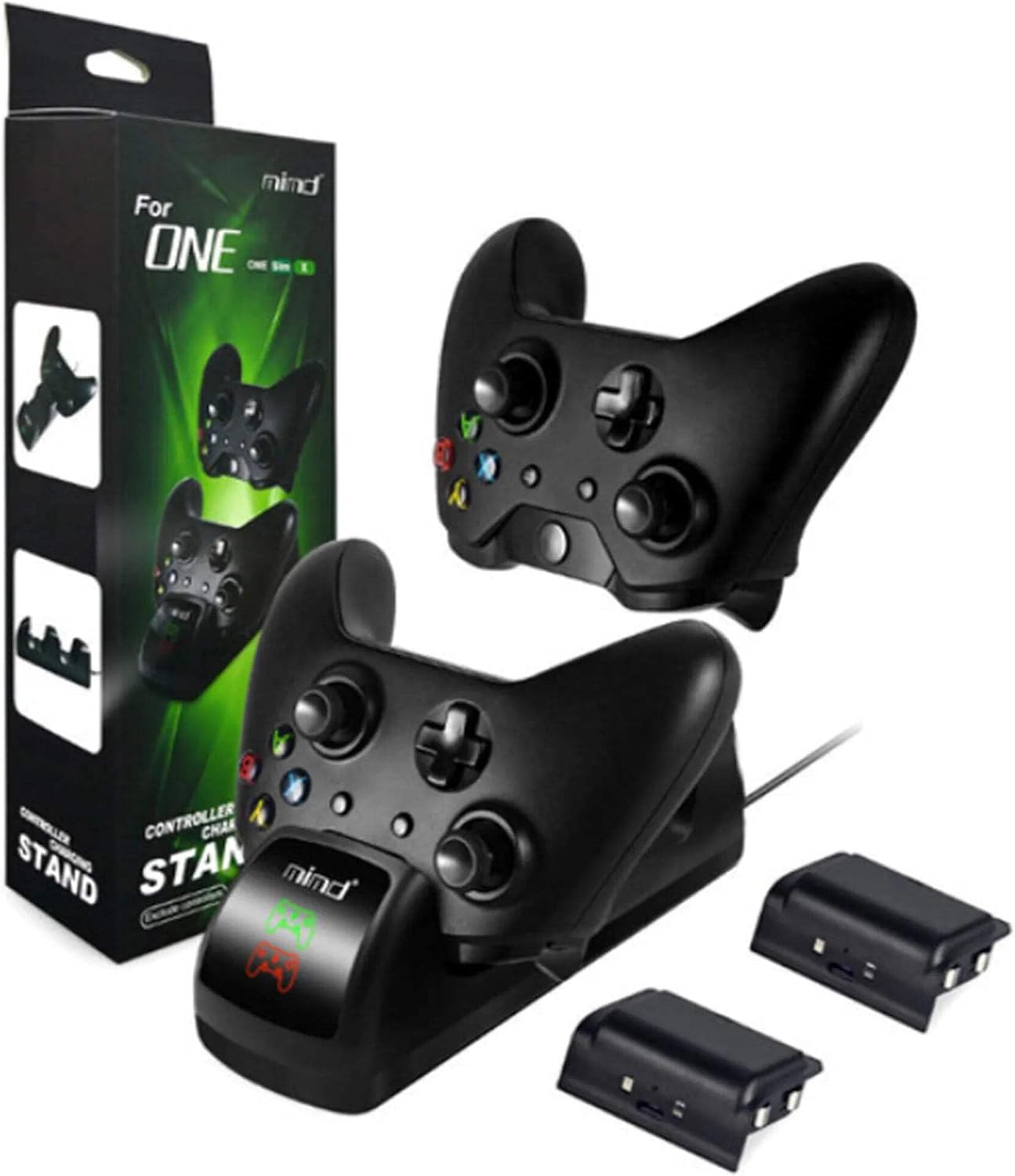 Play Time Controller Charger for Xbox, Controller Charging Station Compatible with Xbox One/S/X/Elite Controllers Charging Dock with 2 x 1200mAh Rechargeable Battery Packs