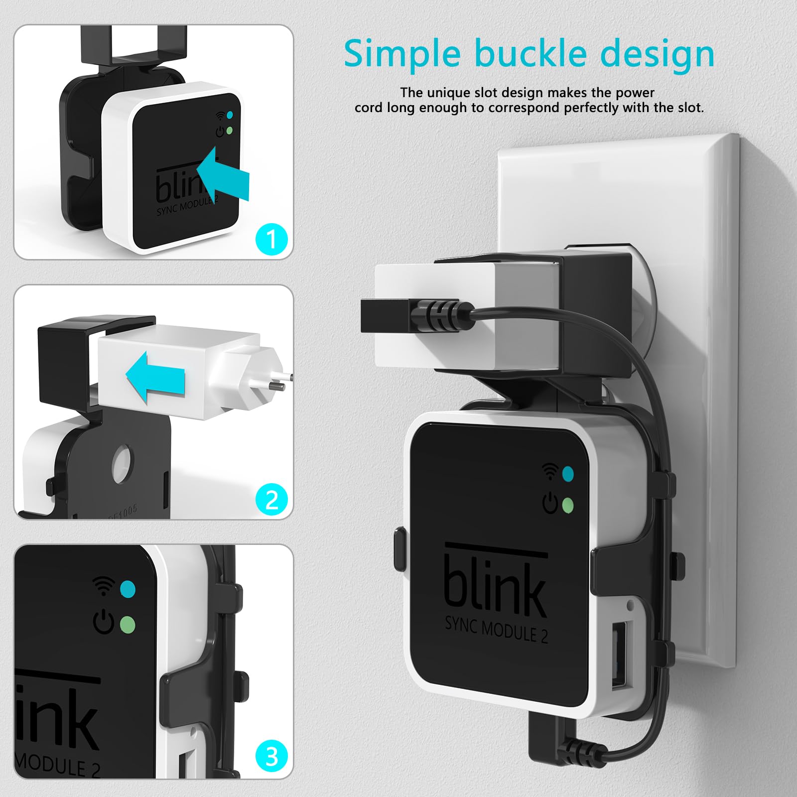 HOLACA Outlet Support mural Hunger pour module Blink Sync 2, support pour surveillance extérieure et intérieure Blink avec câble (noir, 1 pièce)