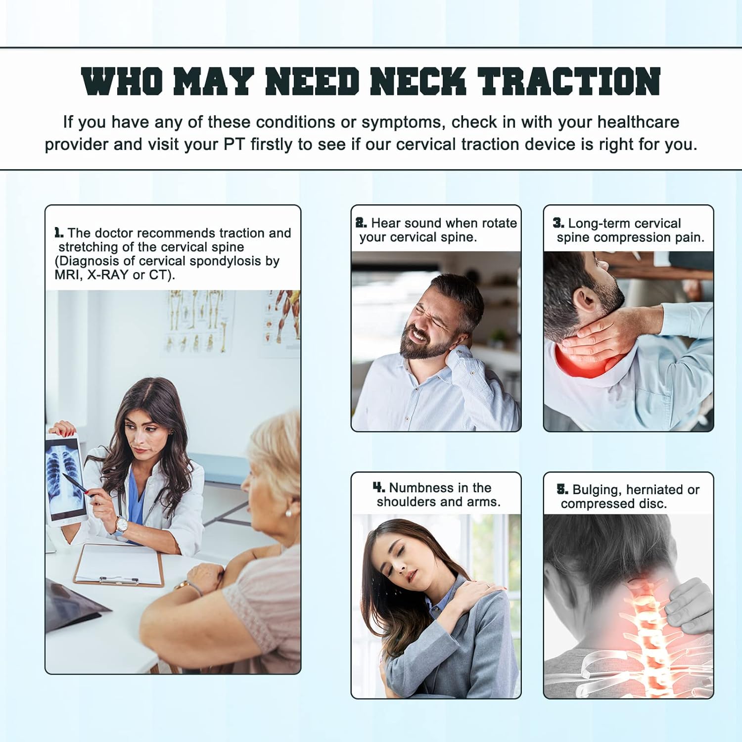 Cervical Neck Traction Device,Electric Air Pump Neck Stretcher Cervical Traction Device,with 3 Power Traction and 8 Airbag Support,Neck Brace which Decompresses the Neck and Relieves - Image 5