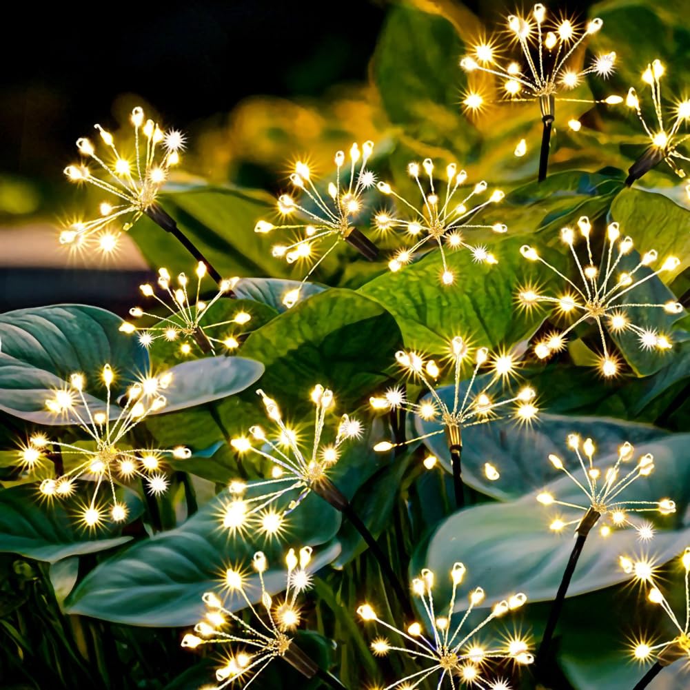 Redefun Gartendeko Solarleuchten für Außen 2 Stück 160 LED Solarstecker Gartenbeleuchtung, 8 Modi 160 LED Solarlichter Pusteblume Wasserdicht Solarlampen Feuerwerk für Patio Yard Garten Deko