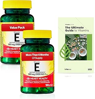 Spring Valley Vitamin E Heart Health Dietary Supplement Softgels, 180 mg (400 IU), 200 Count, 2-Pack + Exclusive VitaMax Vitamin Guide (3 Items)